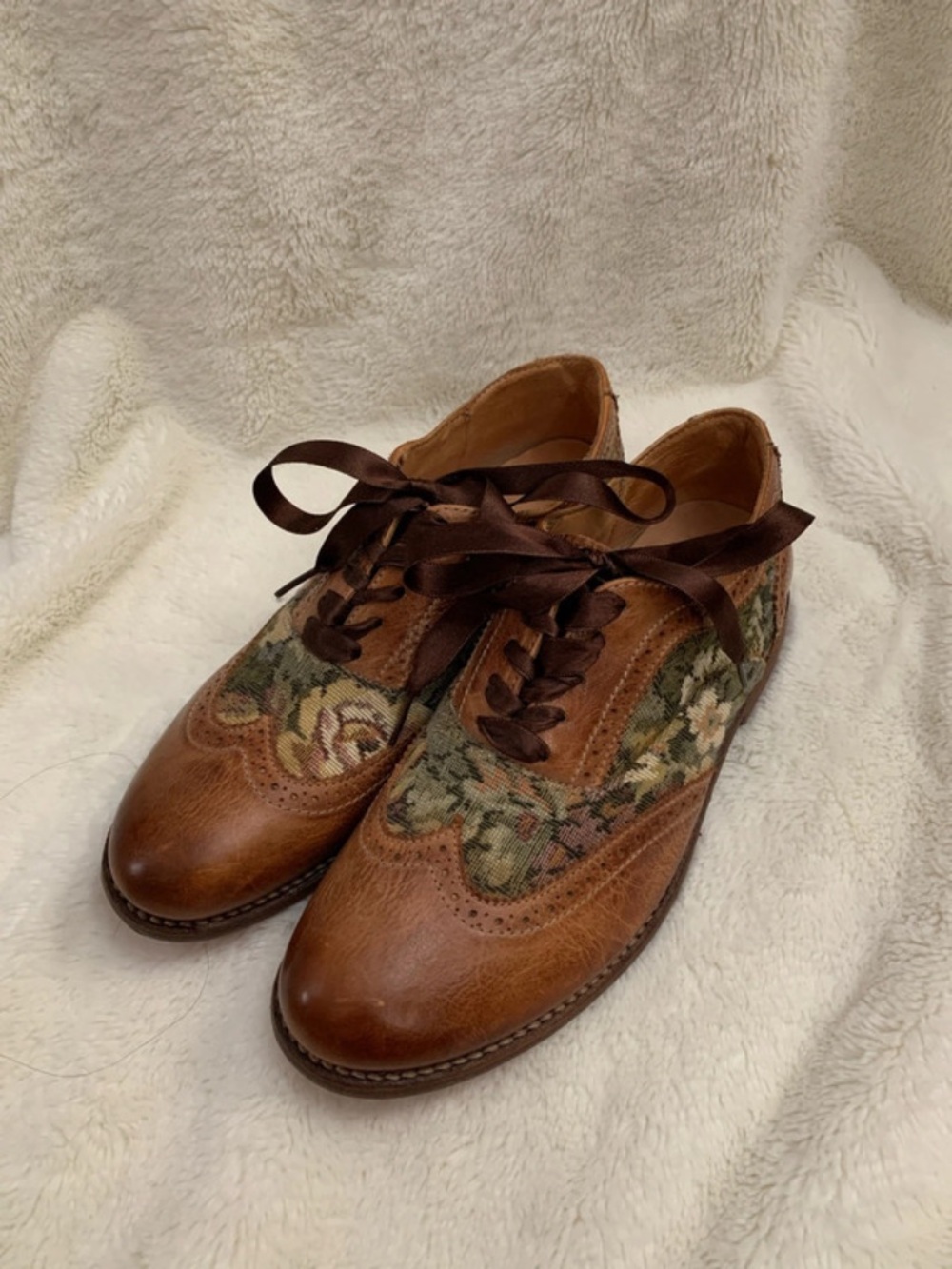 Oak Tree Farms Women 7 Leather Jacquard Brogue Oxford Brown